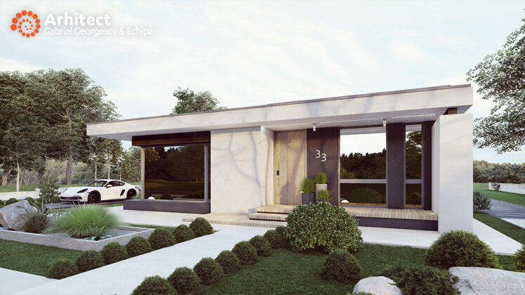 Casa parter 33 - Locuinta minimalista cu living spatios si terasa acoperita